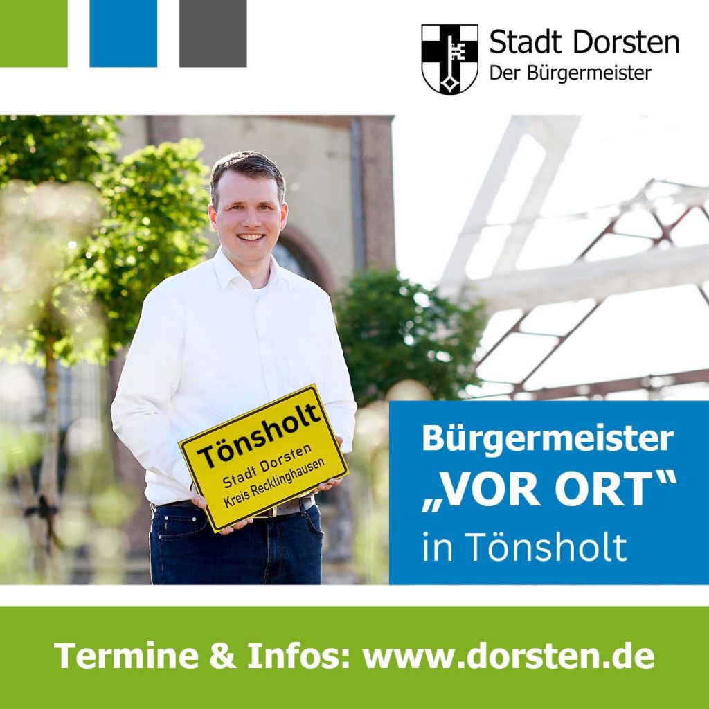 Bürgermeister Tobias Stockhoff bietet am 24. Juli eine weitere Sprechstunde für Bürgerinnen und Bürger an – diesmal in Tönsholt am Quartiersplatz.